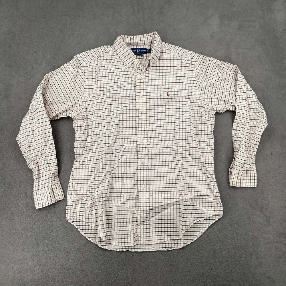 Ralph Lauren Mens Classic Fit Tattersall Check Button Down Shirt Pink Green L